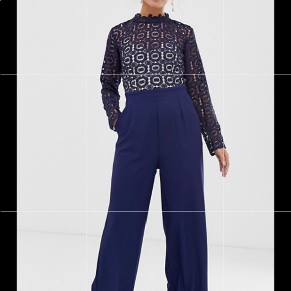 💲PRICE⬇️Little Mistress Navy Lace Cutout Jumpsuit - Picture 13 of 13